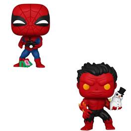 Funko - Pop! 2pack Holiday - Spiderman with Open Gift & Red Hulk with Snowman