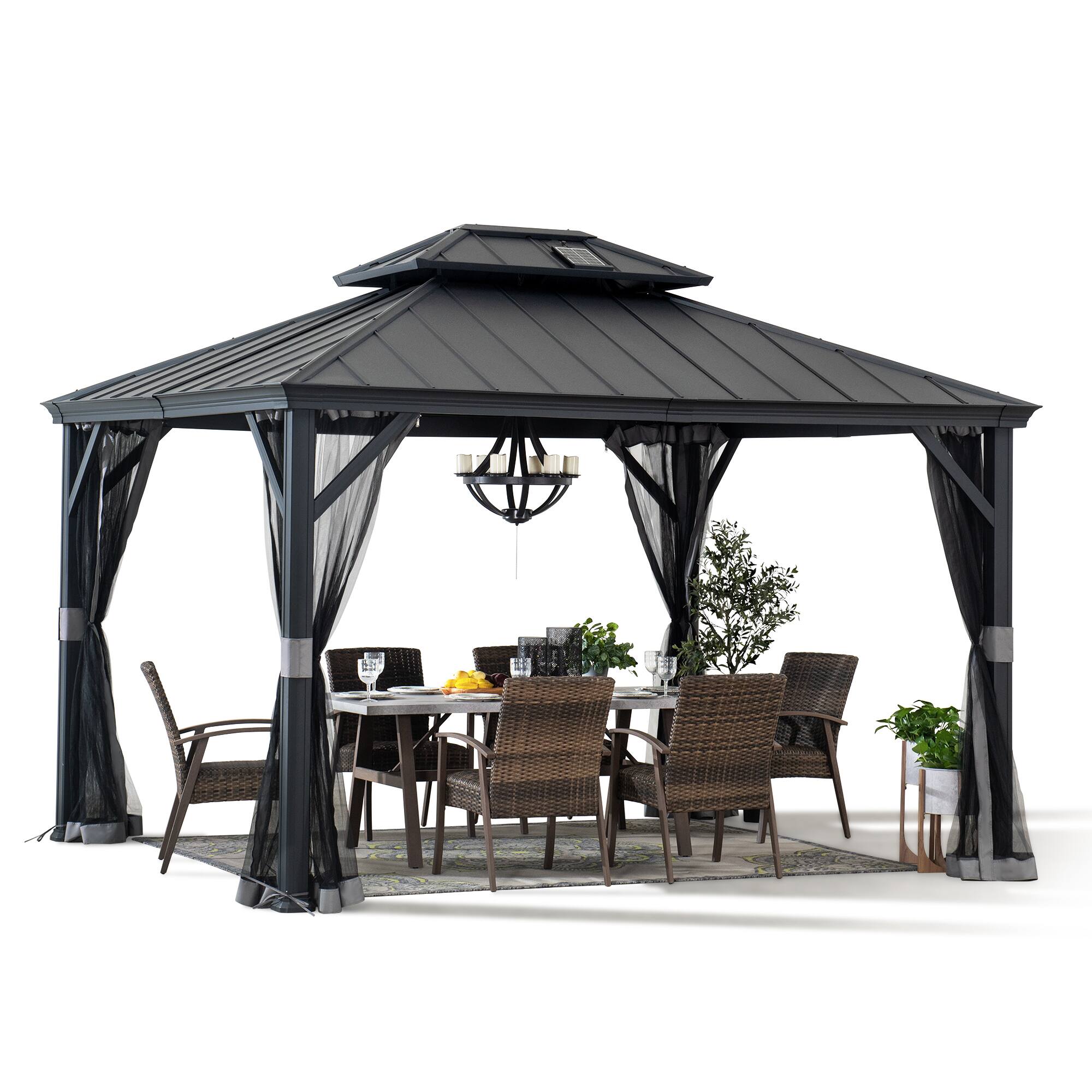 Angle. SUNJOY - Sunjoy Merston 10 ft. x 12 ft. Solar Powered Hardtop Gazebo - Black.
