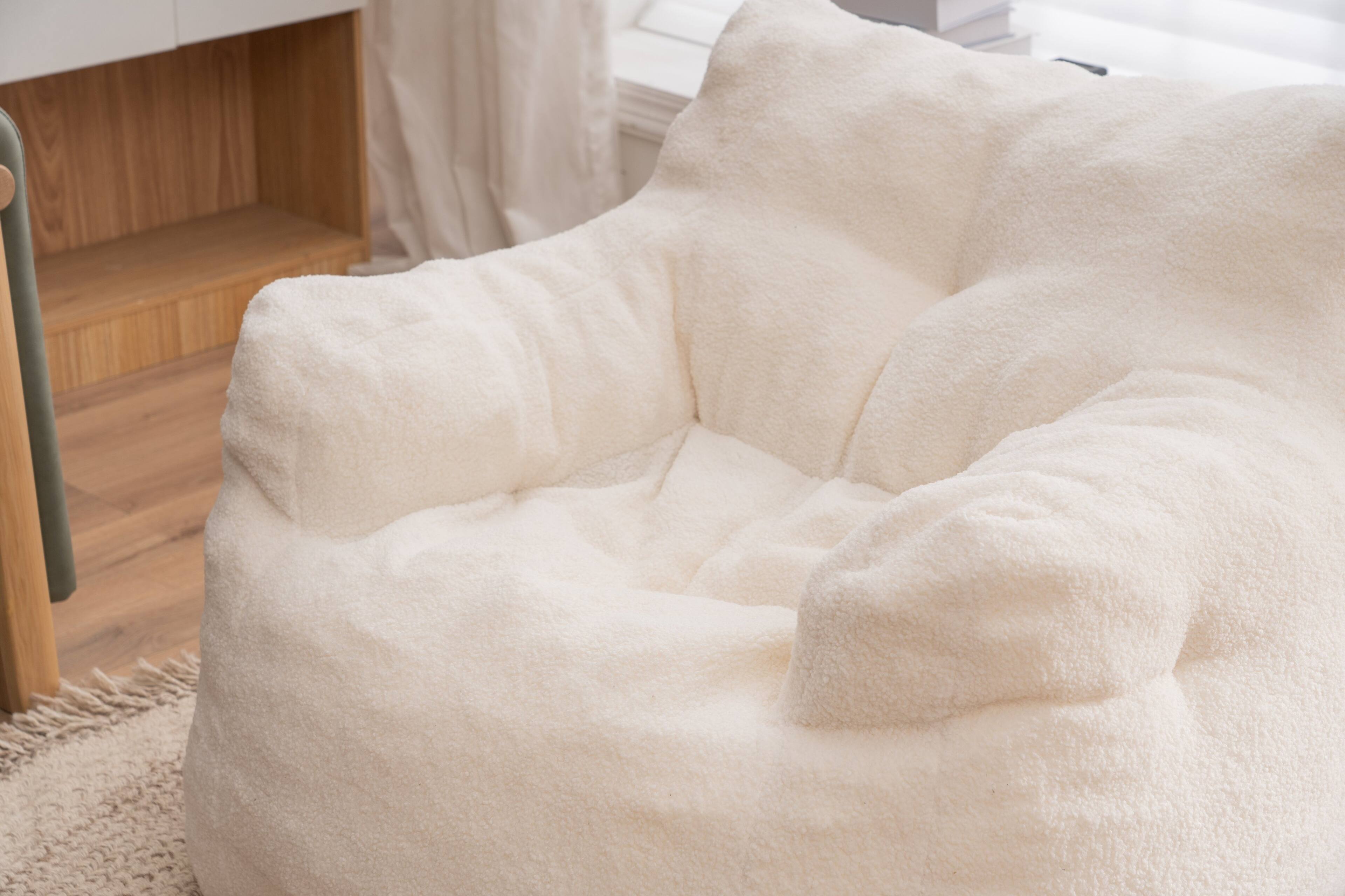 Alt View 10. GOODSILO - Luxury Plush Bean Bag Chair with Ergonomic Support - Soft Teddy Fabric and Memory Foam Filling for Ultimate Comfort - Ivory.