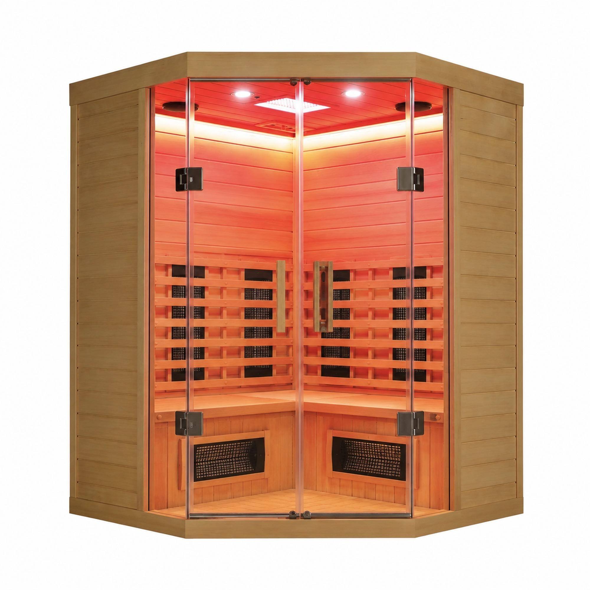 Front. RYHNUYNE - 5-Person Hemlock Far-Infrared Sauna, S Model, Carbon Crystal Heaters, 149F Max, Indoor Home Spa - Natural.