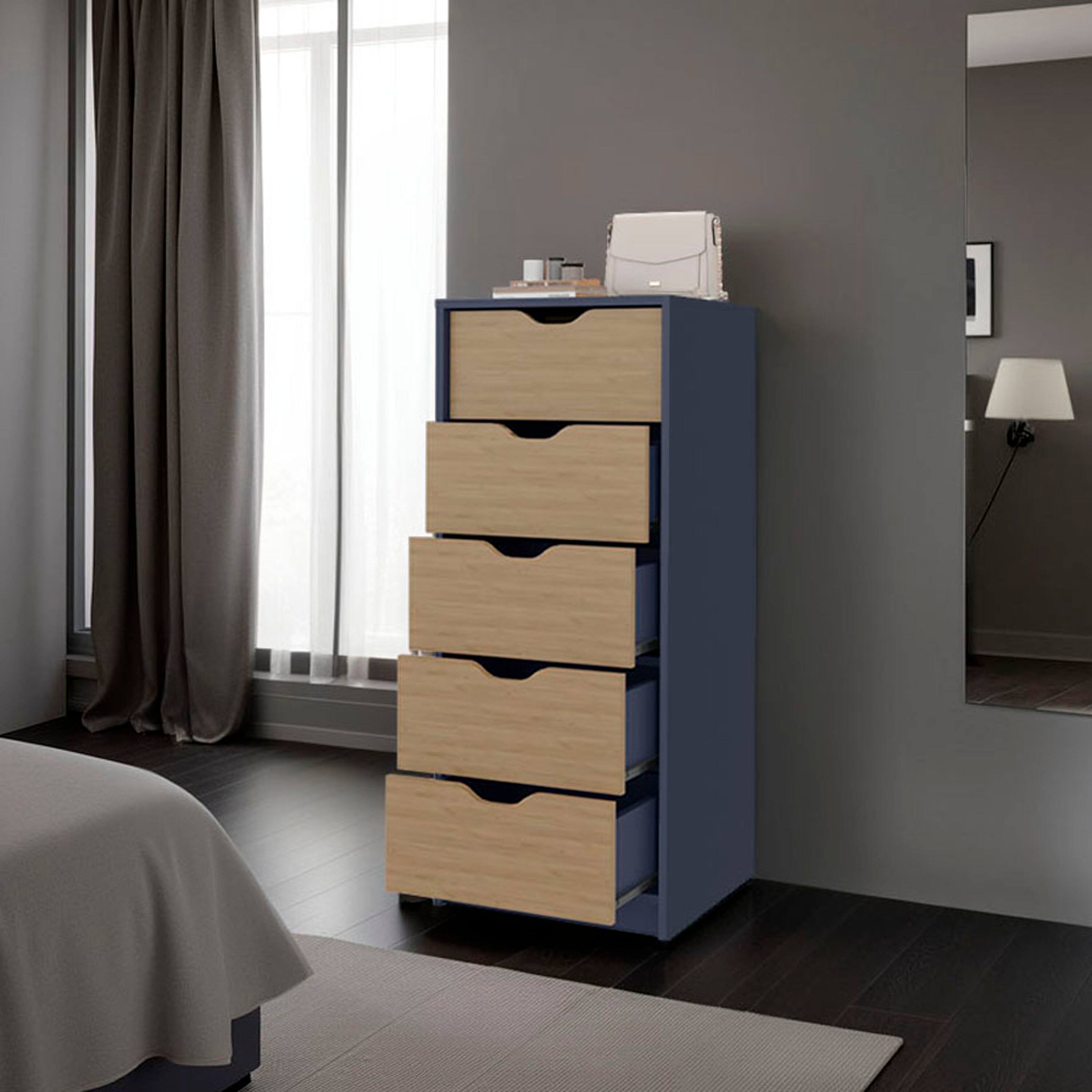 Alt View 1. TinyHomie - Dresser 42.4in H 1 Drawer 5 Shelves Alby Blue / Natural Oak - Bedroom - Natural and  Blue.