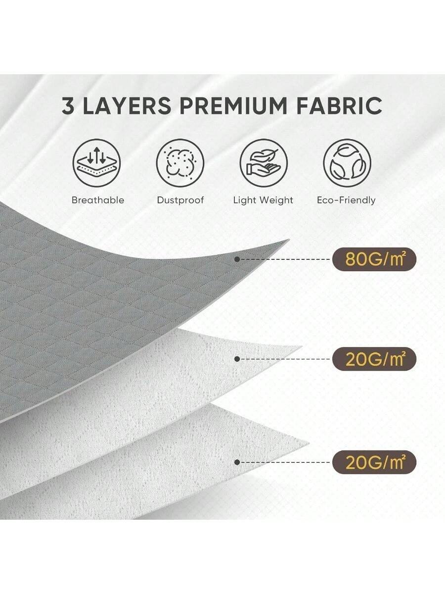 3 LAYERS PREMIUM FABRIC  
Breathable  
Dustproof  
Light Weight  
Eco-Friendly  

80G/m²  
20G/m²  
20G/m²