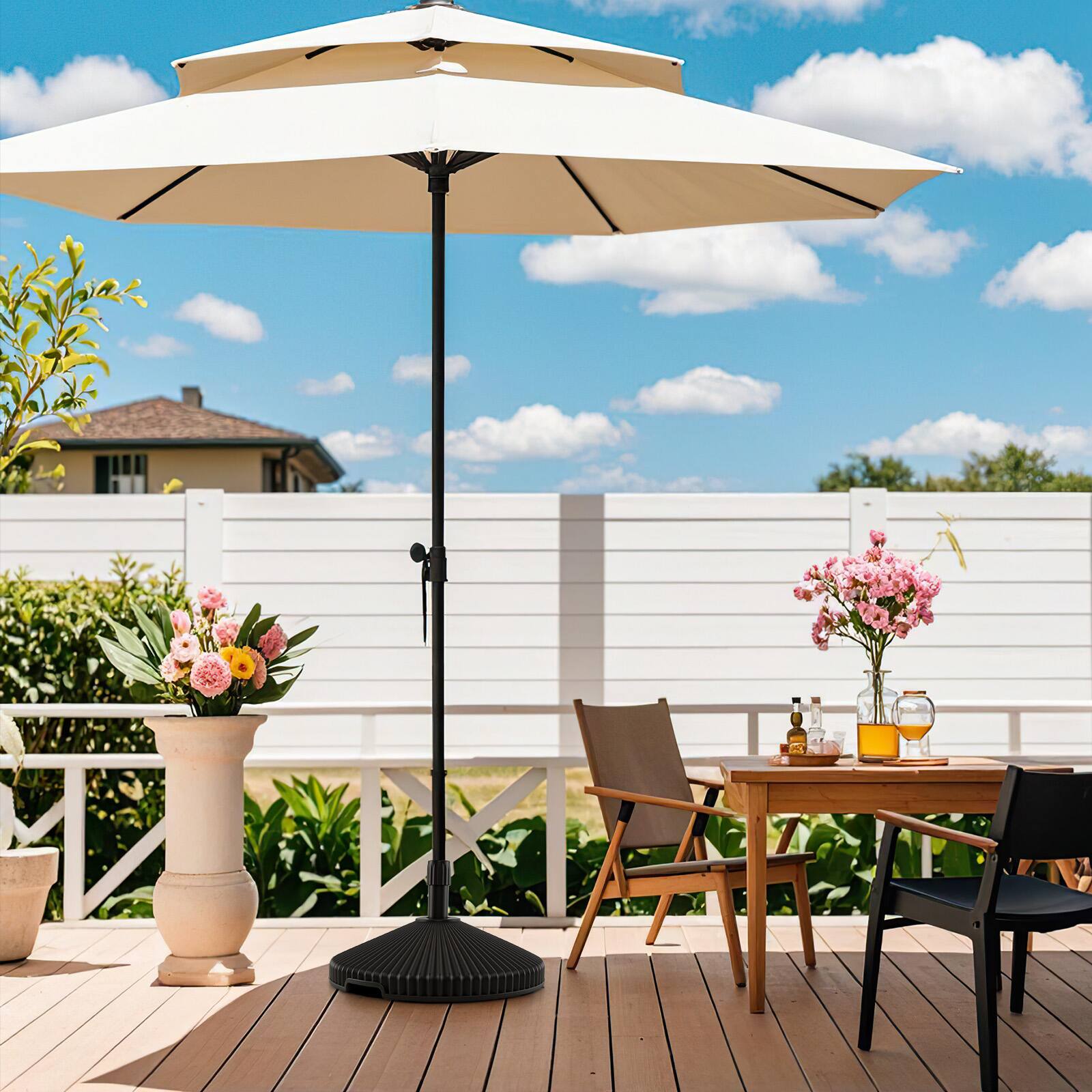 Angle. SlickBlue - Patio Table Umbrella Stand with Shell Texture Water and Sand Fill and 3 Couplers - Black.