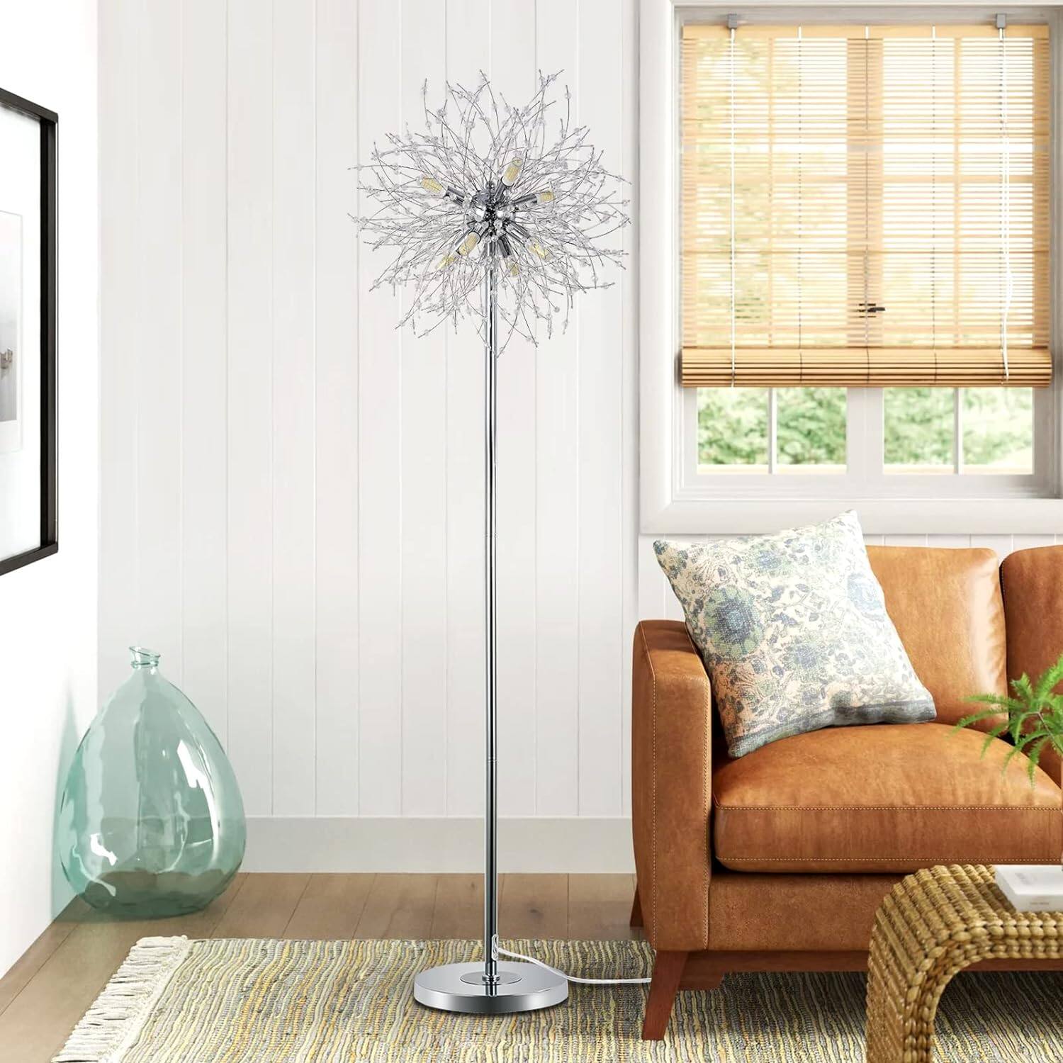 Alt View 4. Z-Edge - 69" Crystal Floor Lamp, Modern Standing Lamp with K9 Crystal, LED Floor Lamp, Metal Tall Pole Lamp for Living Room - Silver.