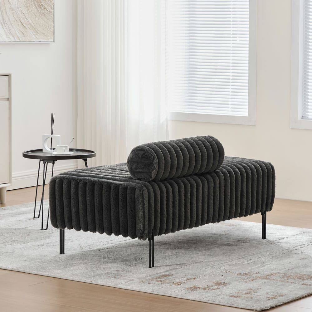 Left. Kadyn - 49.6" Wide Upholstered Mini Loveseat, 2-Seater Small Sofa End of Bed Bench Window Ottoman Footrest, Charcoal - Gray.