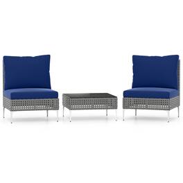 Gymax - Set Of 3 Patio Furniture w/ Tempered Glass Coffee Table Soft Back & Seat Cushions - Gray, Blue