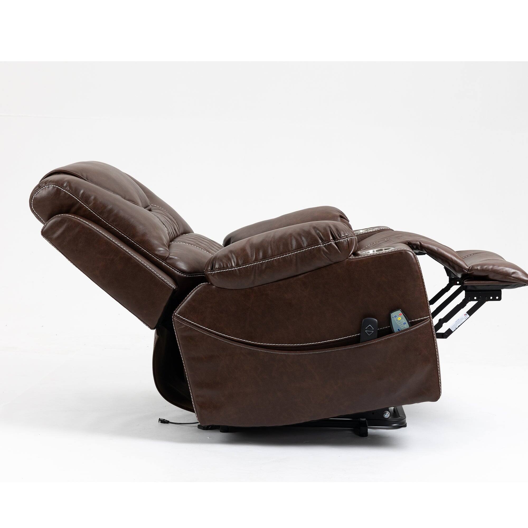 Alt View 2. Boyel Living - Elderly Electric Lift Recliner Dual OKIN Motor 180° Flat Massage Heating Dual Cup Holder Living Room Furniture - BROWN.