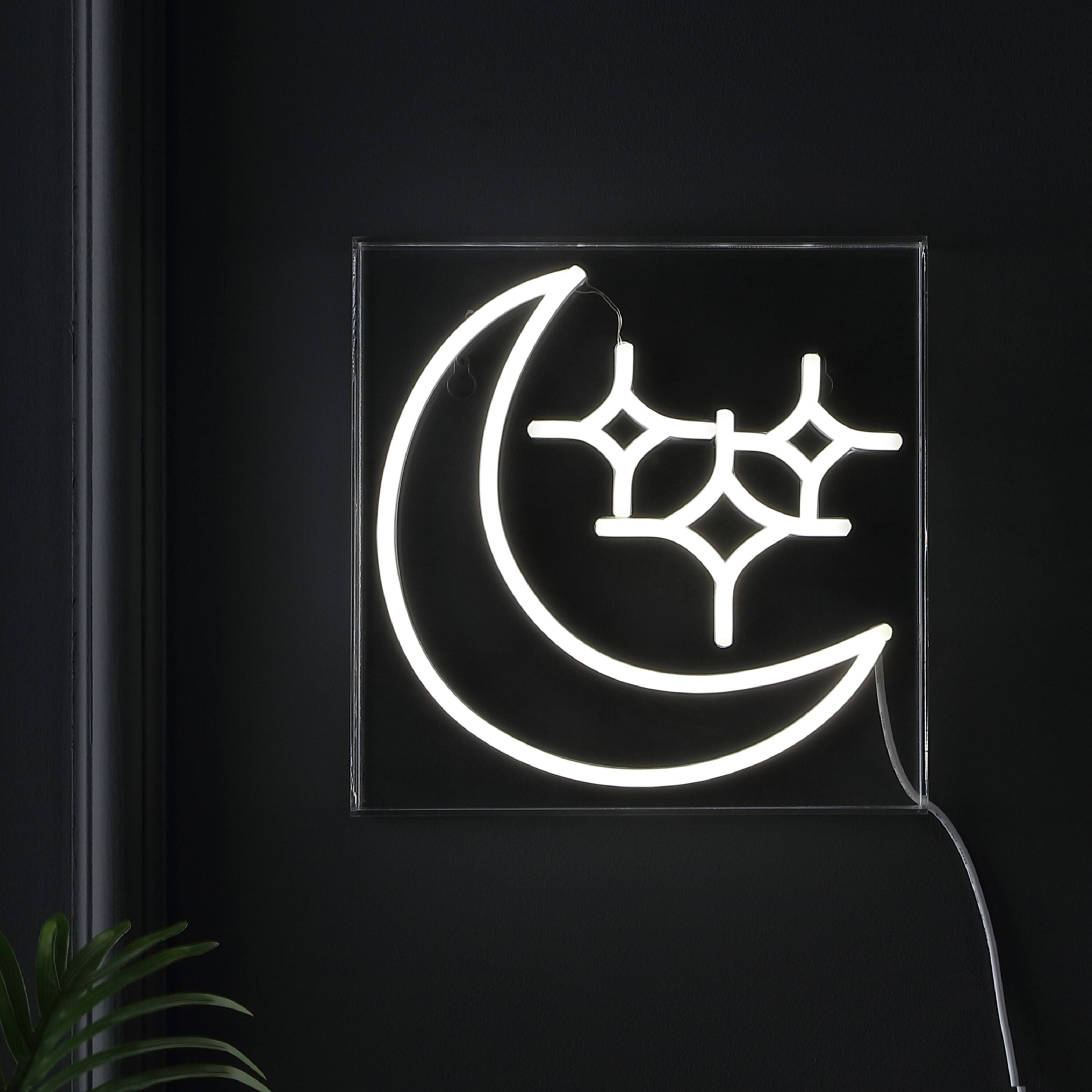 Alt View 5. Jonathan Y - Starry Crescent 10" Square Contemporary Glam Acrylic Box USB Operated LED Neon Light, White - White.