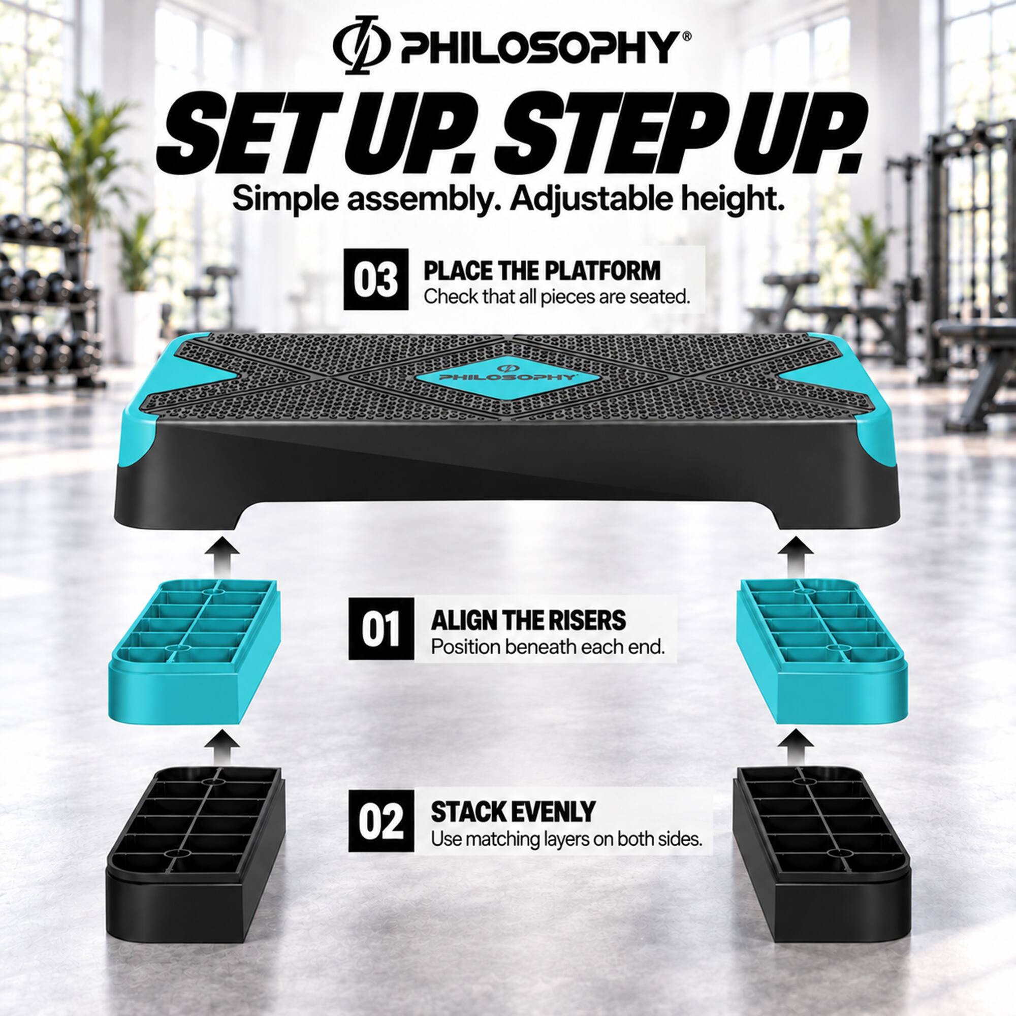 Philosophy Gym 26.5 in Aerobic Exercise Step, Adjustable Workout ...