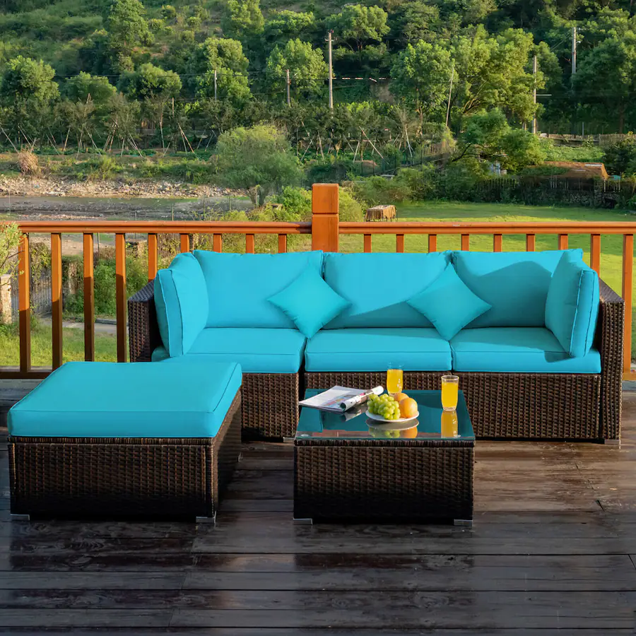Gymax 5PCS Rattan Patio Conversation Set Outdoor Furniture Set w ...