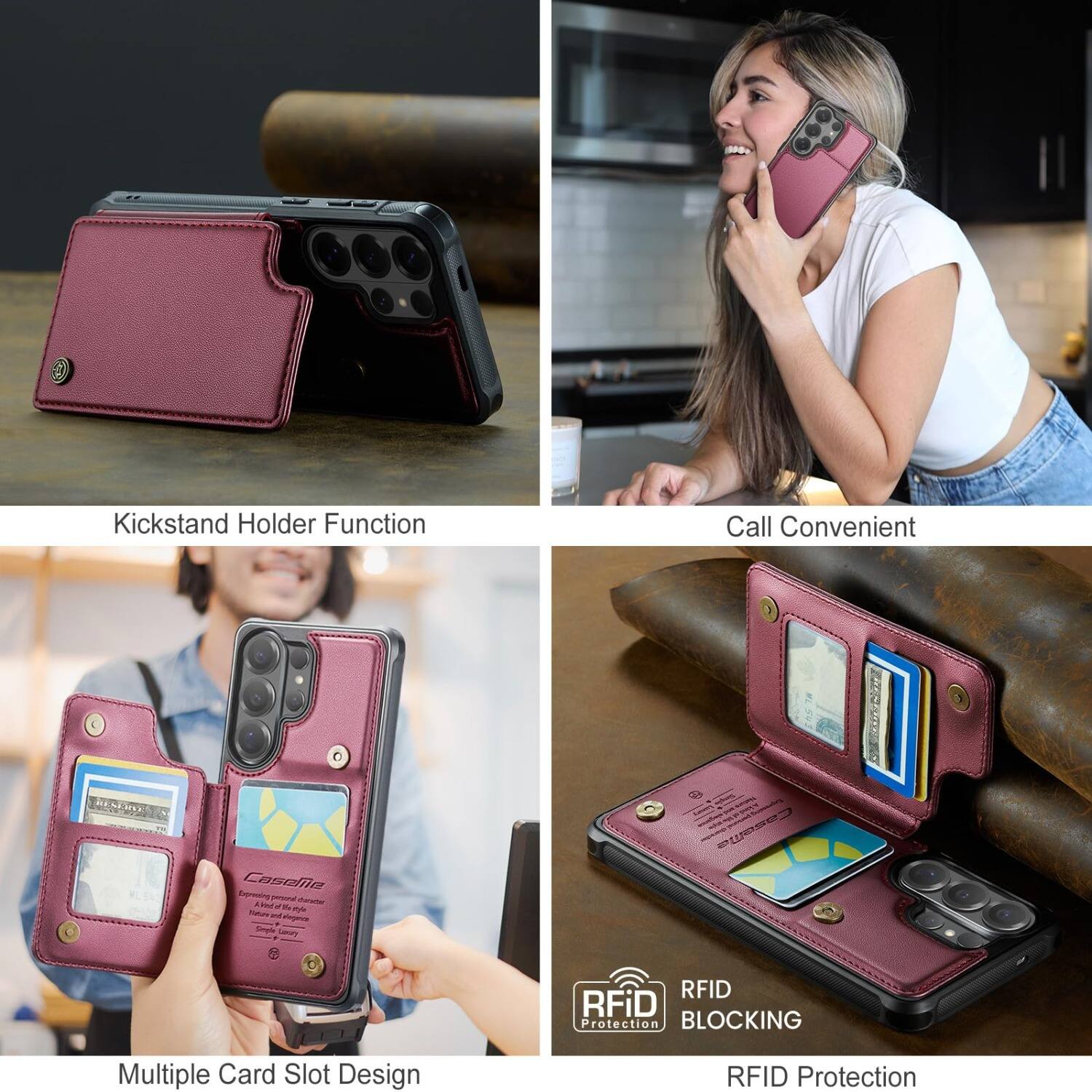 - Kickstand Holder Function
- Call Convenient
- Multiple Card Slot Design
- RFID Protection