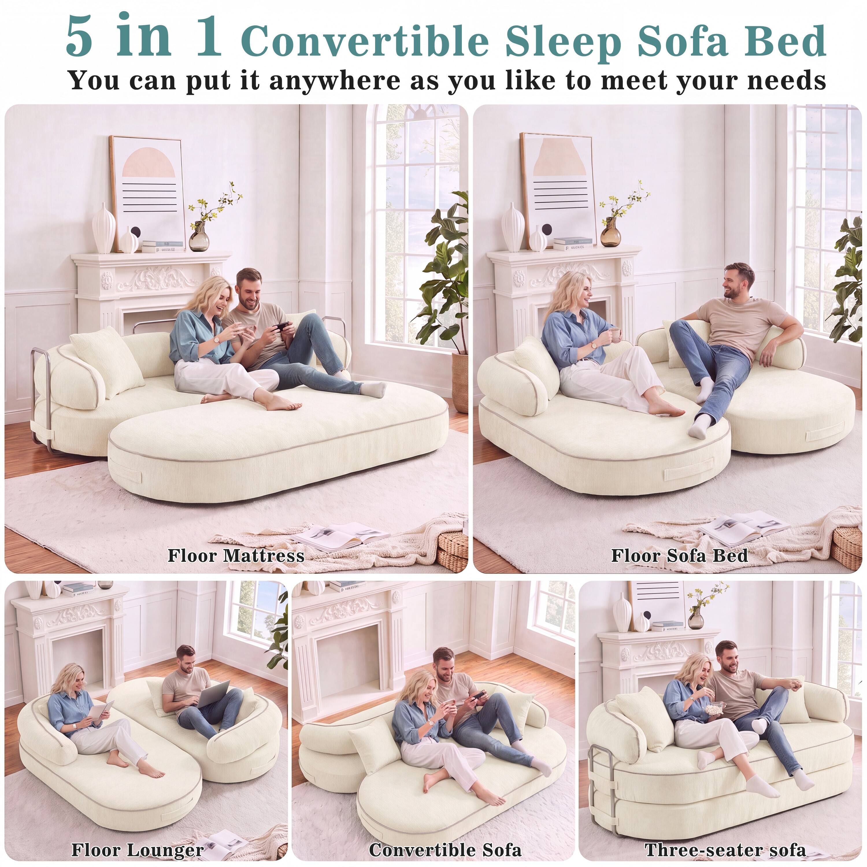5 in 1 Convertible Sleep Sofa Bed  
You can put it anywhere as you like to meet your needs  

Floor Mattress  
Floor Sofa Bed  
Floor Lounger  
Convertible Sofa  
Three-seater sofa