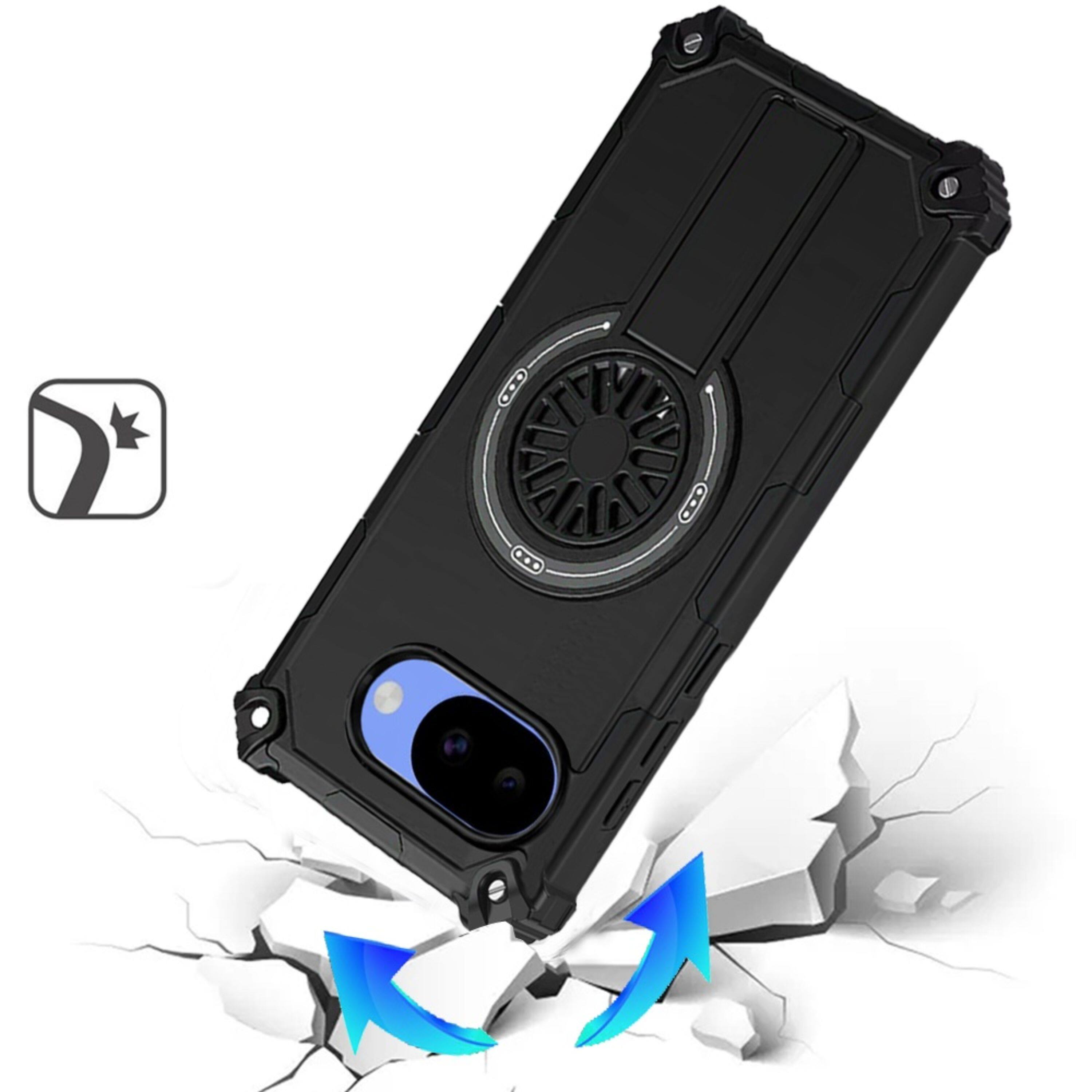 Left. Kitcheniva - Rugged Magnetic Circle Pop-Out Stand Plus Tempered Glass For Google Pixel 10a Case Black - Black.