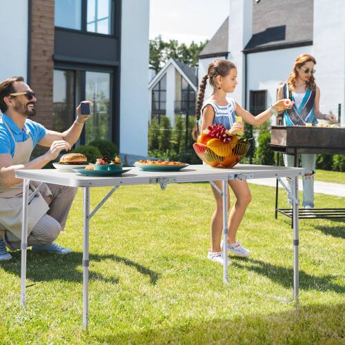 Alt View 8. Winado - 4FT Portable Camping Folding Table, Aluminum Table with Adjustable Height, 3 Fold Lightweight for Indoor Outdoor Party - White.