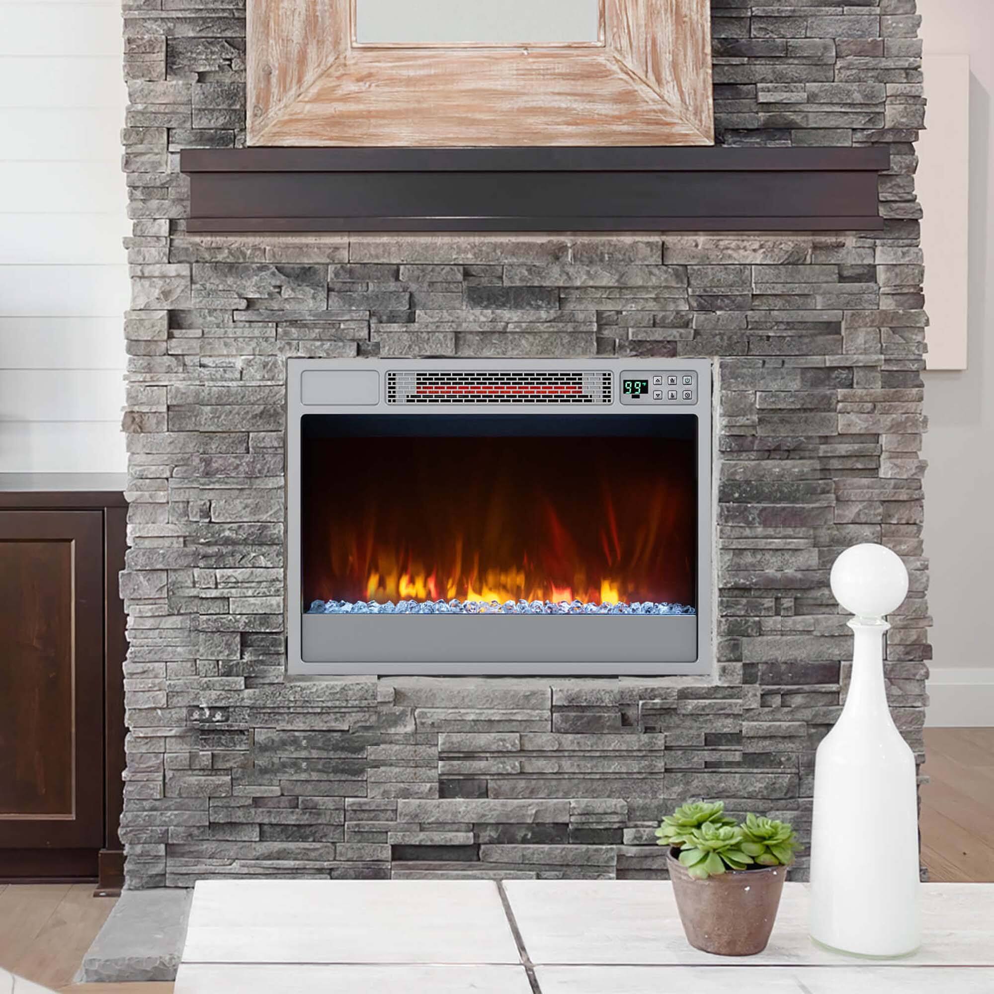 Alt View 9. Costway - Costway 23-inch Infrared Quartz Electric Fireplace Insert with Remote Control Silver - Silver.