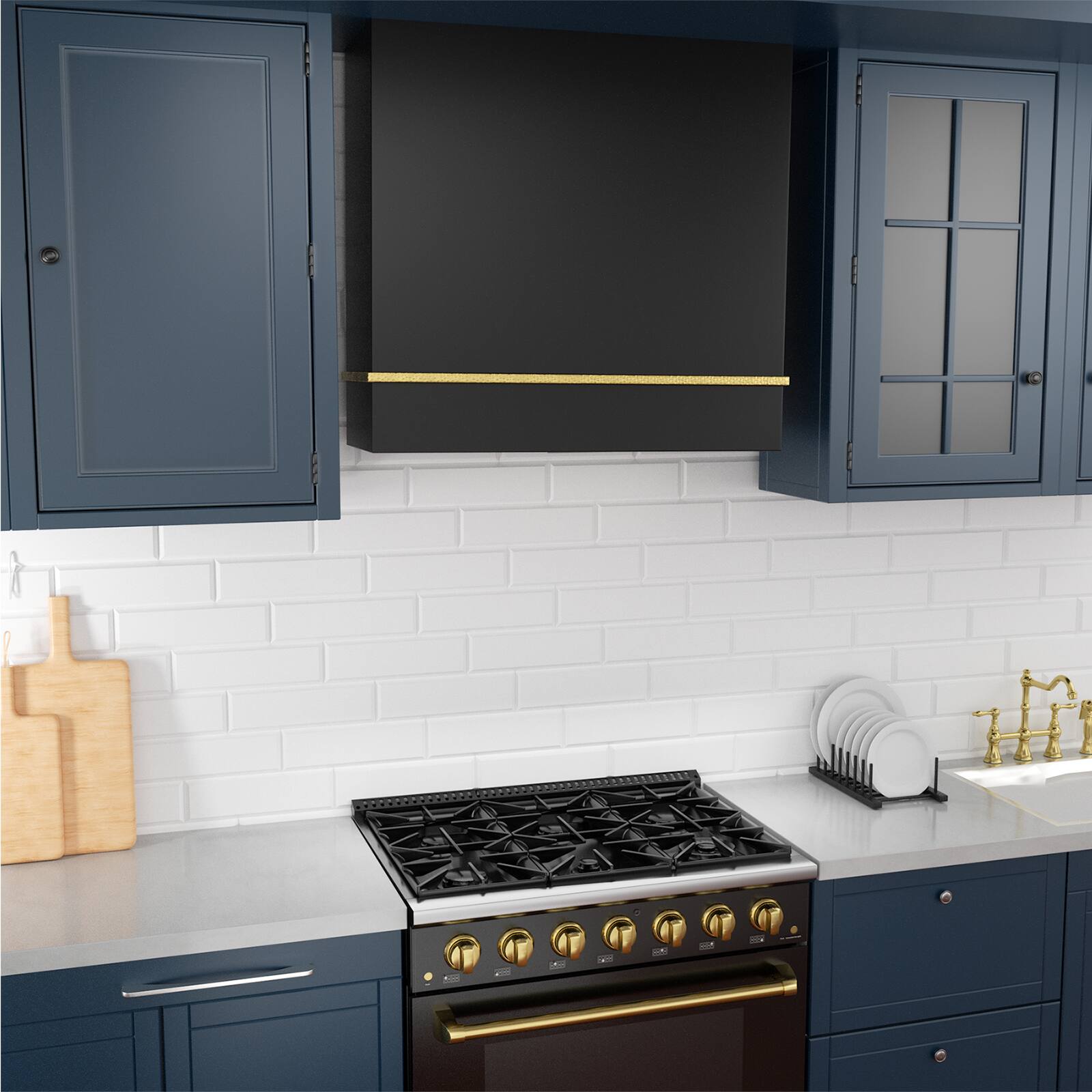 Alt View 4. Akicon - Akicon 30 in. Stainless Steel Ducted Wall Mount Range Hood with Powerful 600 CFM Vent Motor, 3 Speed, in Black with Gold - Black with Gold.