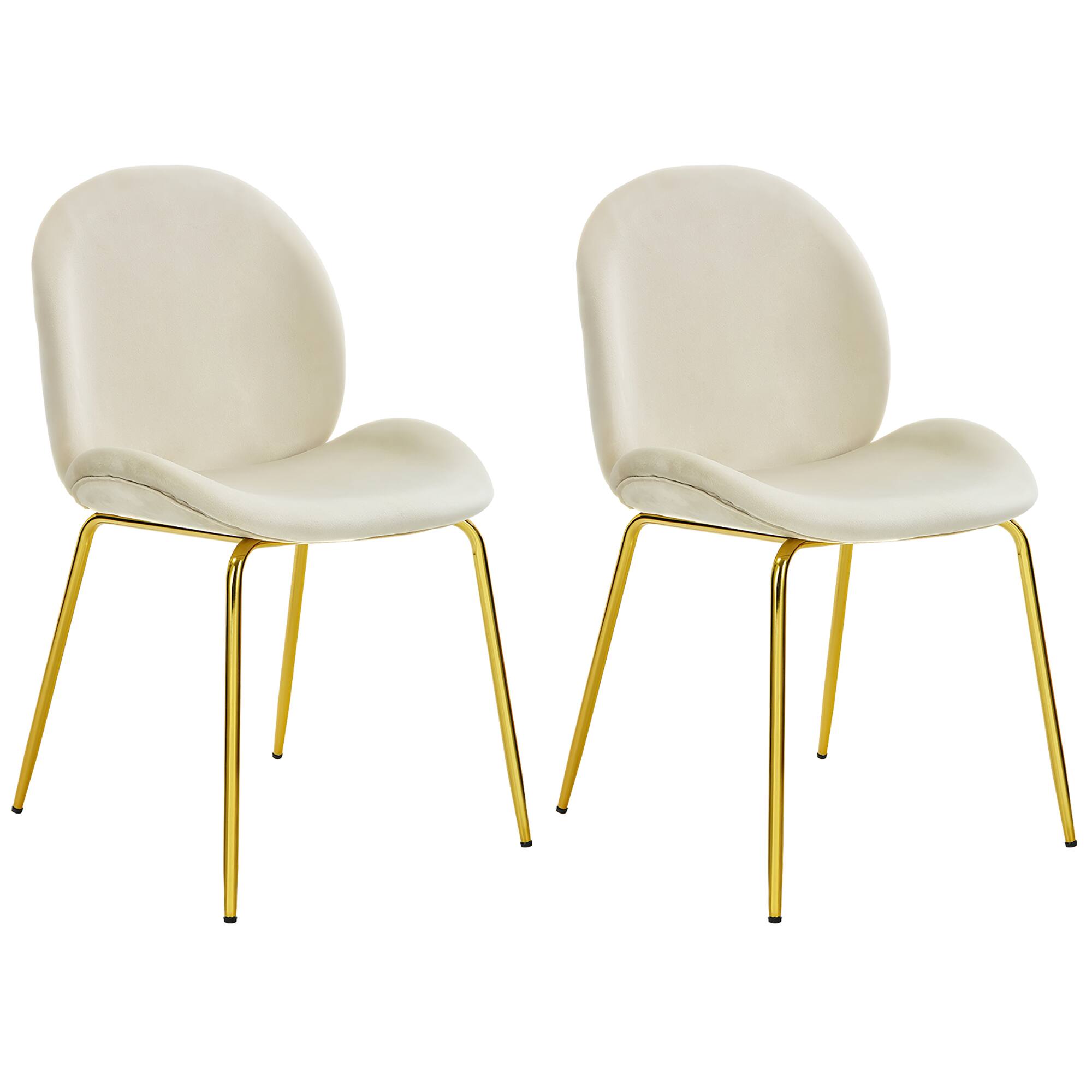 Front. Costway - Set of 2 Velvet Accent Chairs Dining Side Chairs w/Gold Metal Legs - Beige.