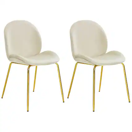 Front. Costway - Set of 2 Velvet Accent Chairs Dining Side Chairs w/Gold Metal Legs - Beige.