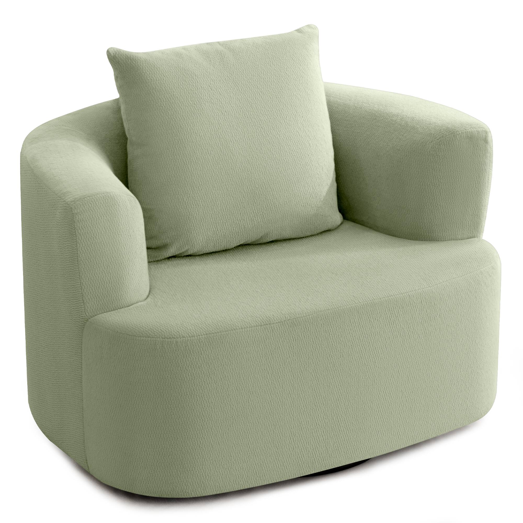 Angle. Brick Attic - 41"W Upholstered Lounge Swivel Chair with Pillow, Padded Swivel Lounge Chair, 360° Rotating Armchair - Green.