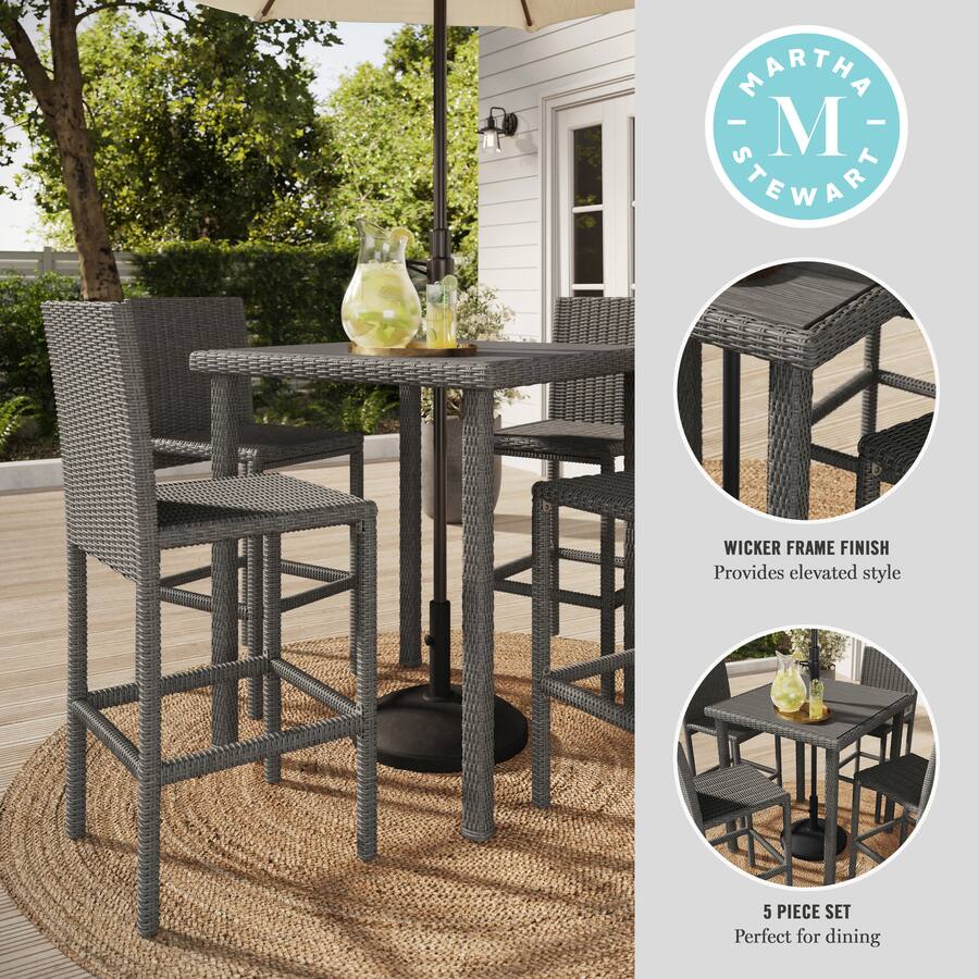 Color Integer Table Martha Stewart Bedford 5 Piece Outdoor Rattan Wicker Patio Set with 4 ...