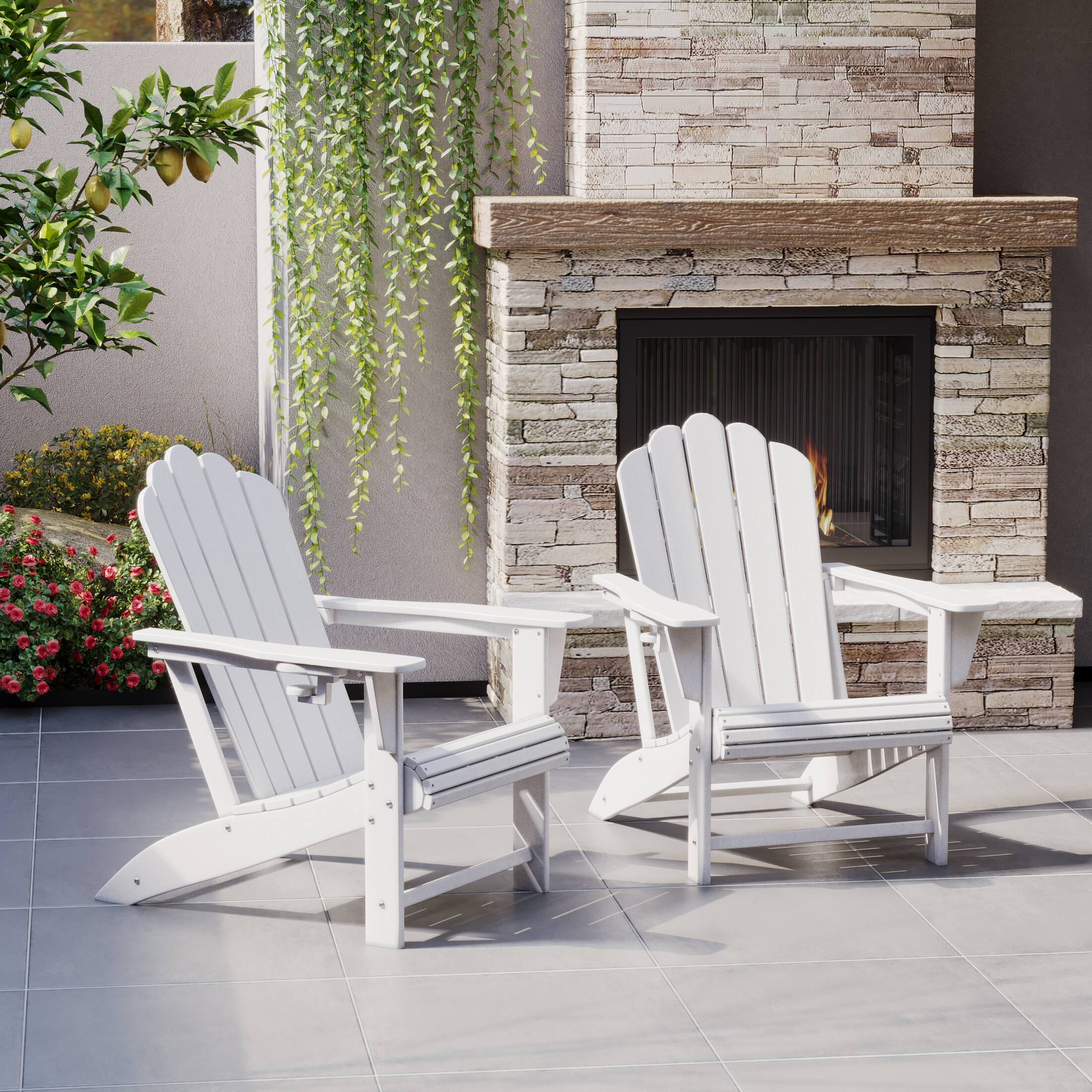 Angle. WestinTrends - WestinTrends Highland Outdoor Patio HDPE Adirondack Chairs With Cup Holders (Set of 2) - White.