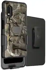 Front. Nakedcellphone - Rugged Case with Belt Clip Holster for Samsung Galaxy XCover Pro Phone (SM-G715, 2020) - Autumn Camo (Black).