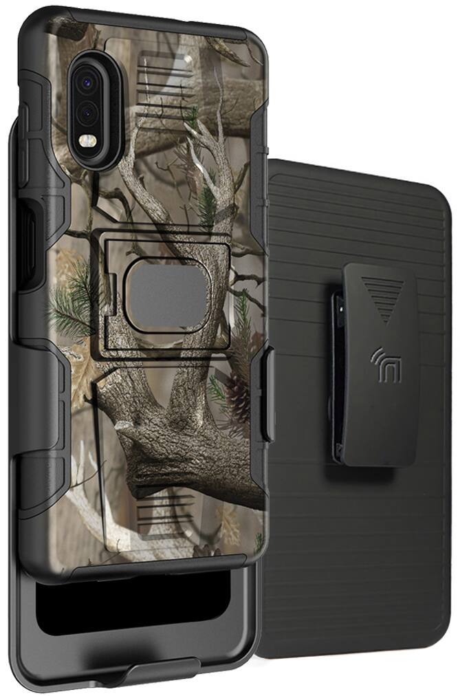 Front. Nakedcellphone - Rugged Case with Belt Clip Holster for Samsung Galaxy XCover Pro Phone (SM-G715, 2020) - Autumn Camo (Black).