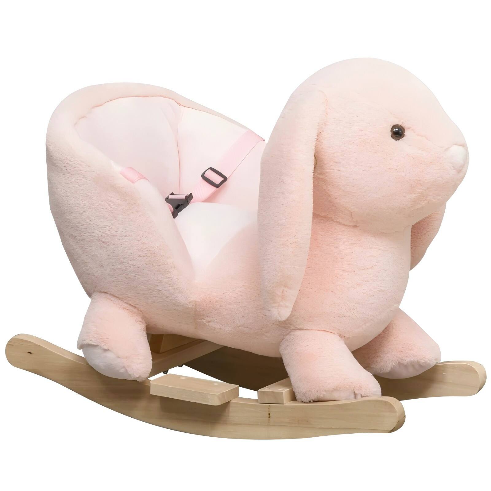 Alt View 2. Siljoy - Bunny Rocking Horse with Sound, Wood Base, Safety Belt, Plush Seat, Ages 18-36 Months, 88lb Load - Pink.