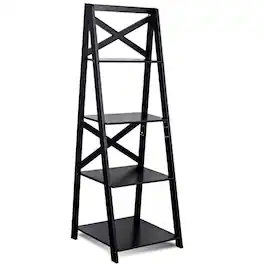 Kadyn - Bookshelf, Open Bookcase Book Shelf,Storage Shelf Unit Plant Stand,4-Tier Leaning Free Standing Ladder Shelf Bookcase - Black