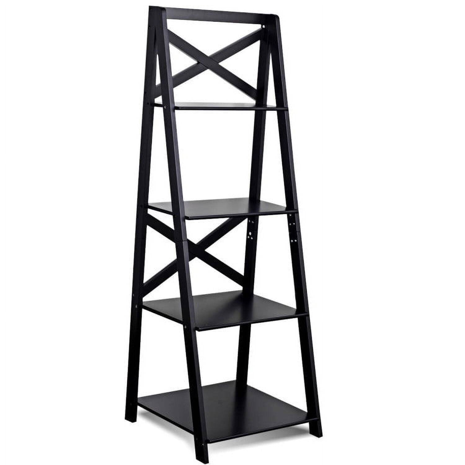 Front. Kadyn - Bookshelf, Open Bookcase Book Shelf,Storage Shelf Unit Plant Stand,4-Tier Leaning Free Standing Ladder Shelf Bookcase - Black.
