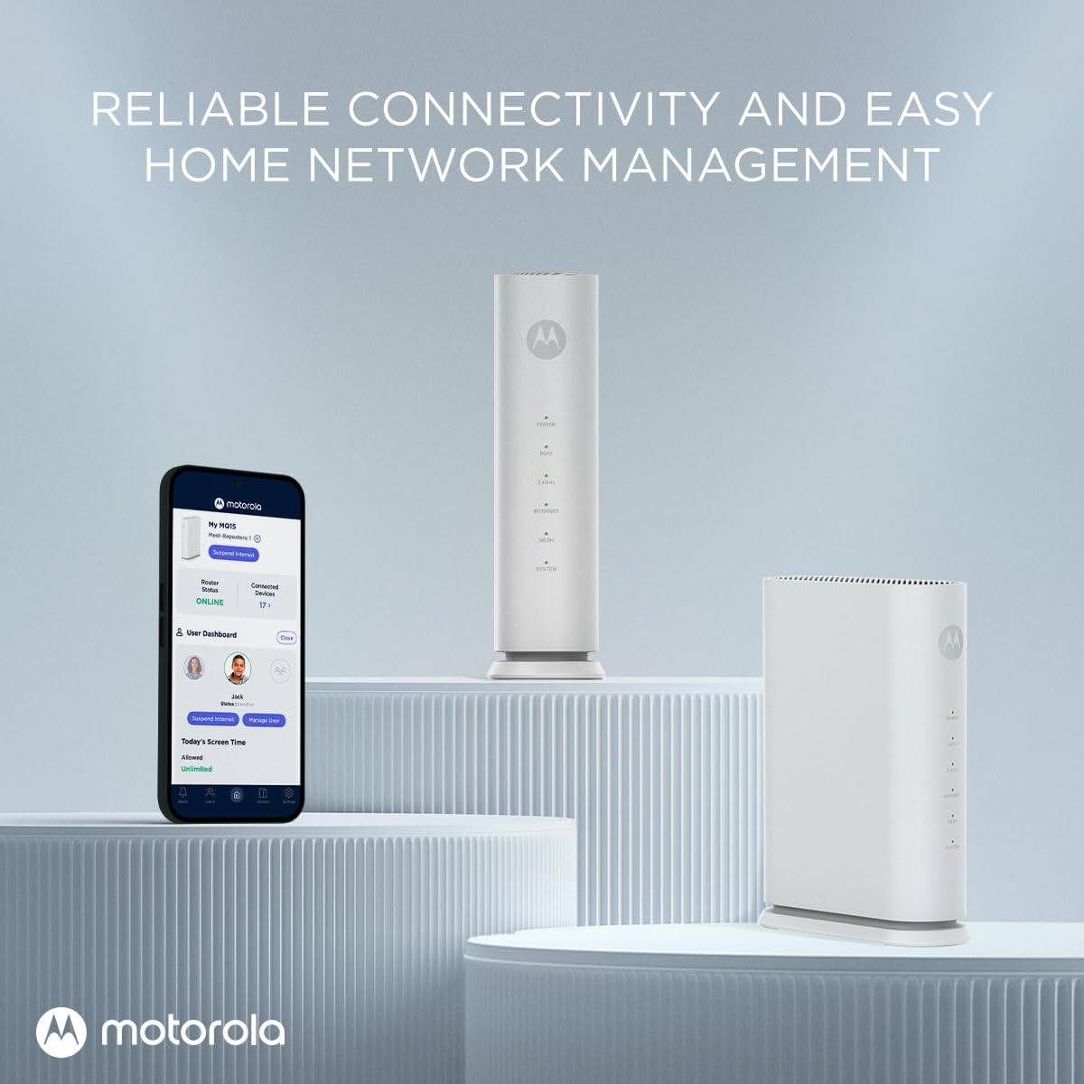Motorola MNQ1525 WiFi 7 Router with Easy Mesh, Dual Band, Single