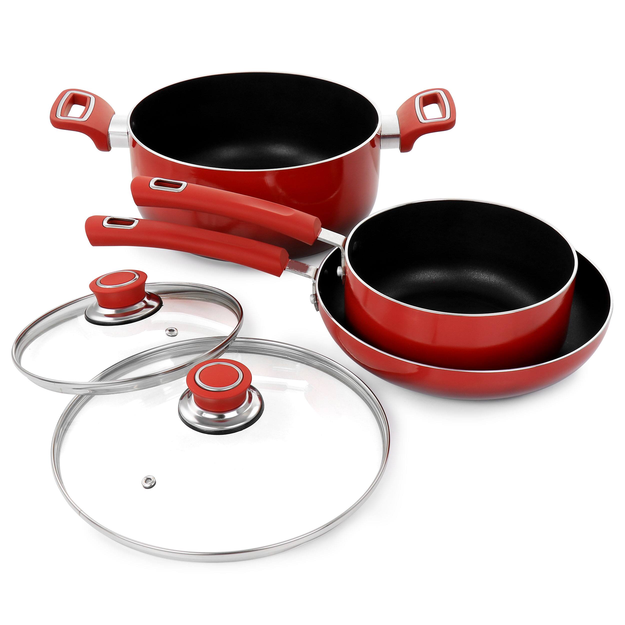 Alt View 1. Oster - Oster 7 Piece Non Stick Aluminum Cookware Set in Red - Red.