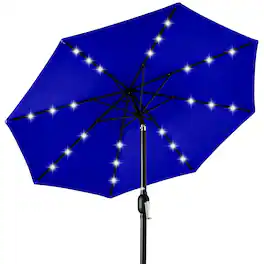 Best Choice Products - 10ft Solar LED Lighted Patio Umbrella w/ Tilt Adjustment, UV-Resistant Fabric - Resort Blue
