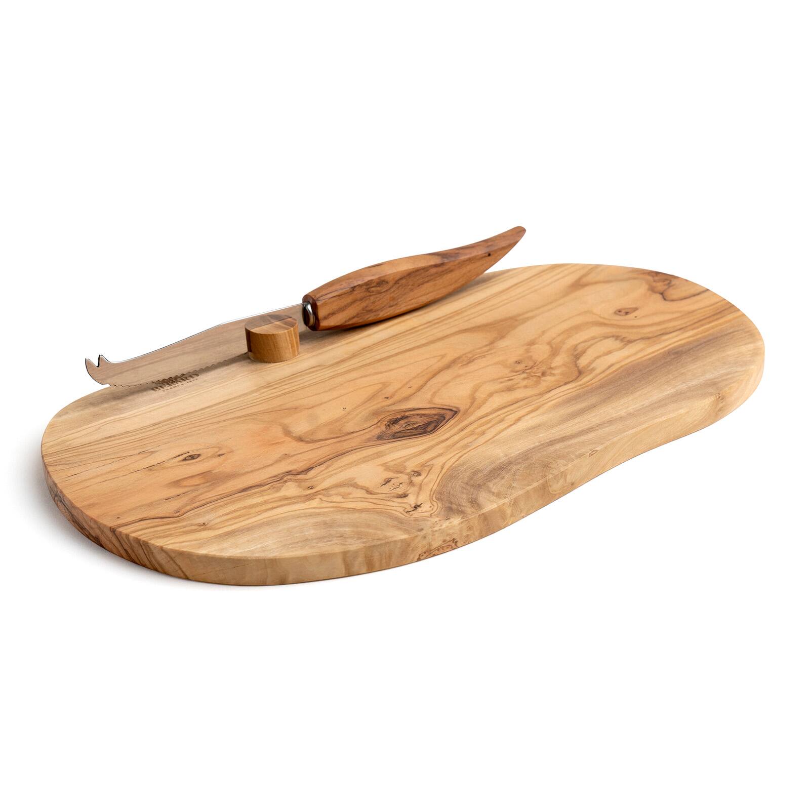 Front. Berard - Olive Wood Cheese Board & Knife Set, 13-Inch x 7-Inch - Brown.