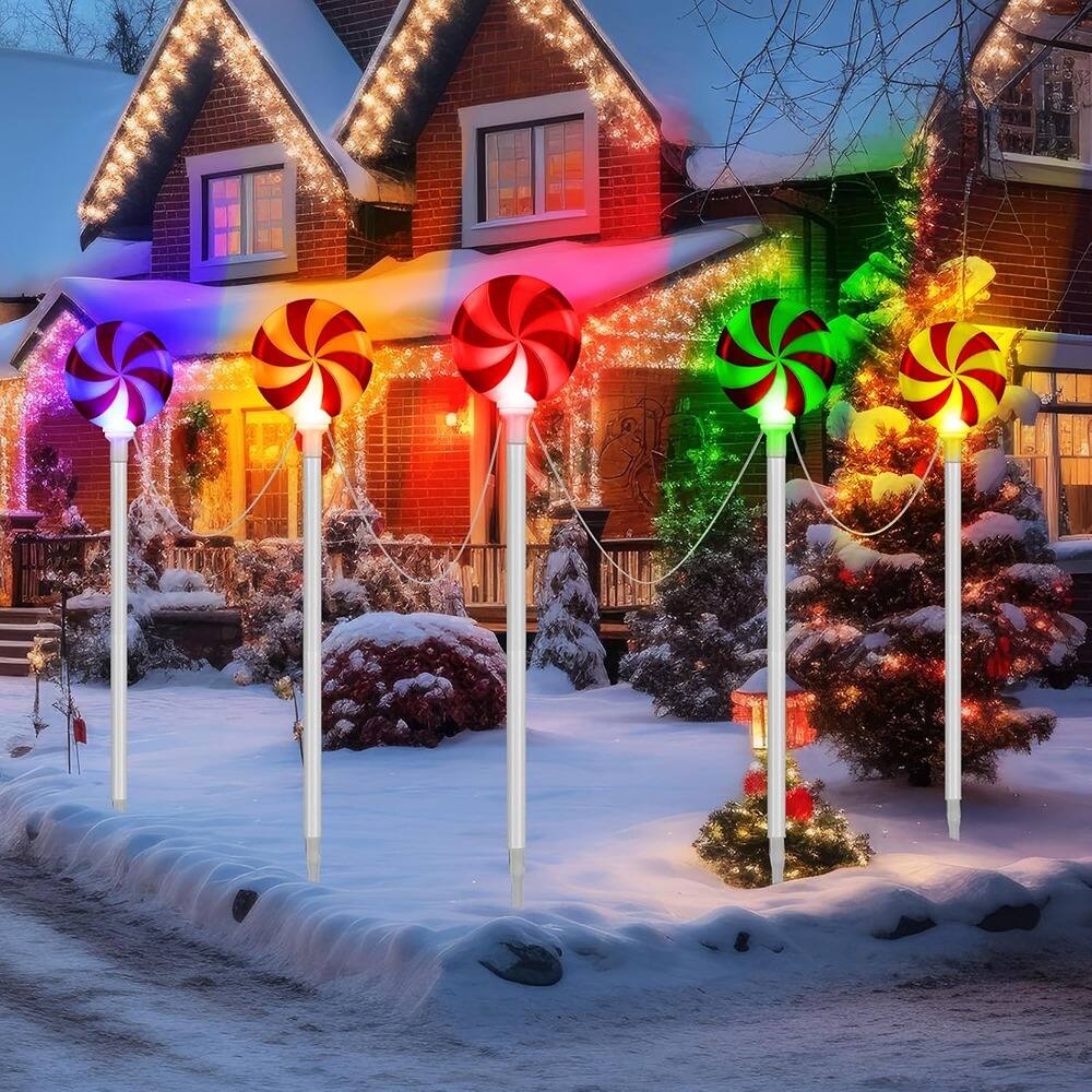 Alt View 1. PARKER SLATER - 5-Pack 33" Color-Changing Lollipop Pathway Lights – Outdoor Peppermint Candy Cane Stakes.