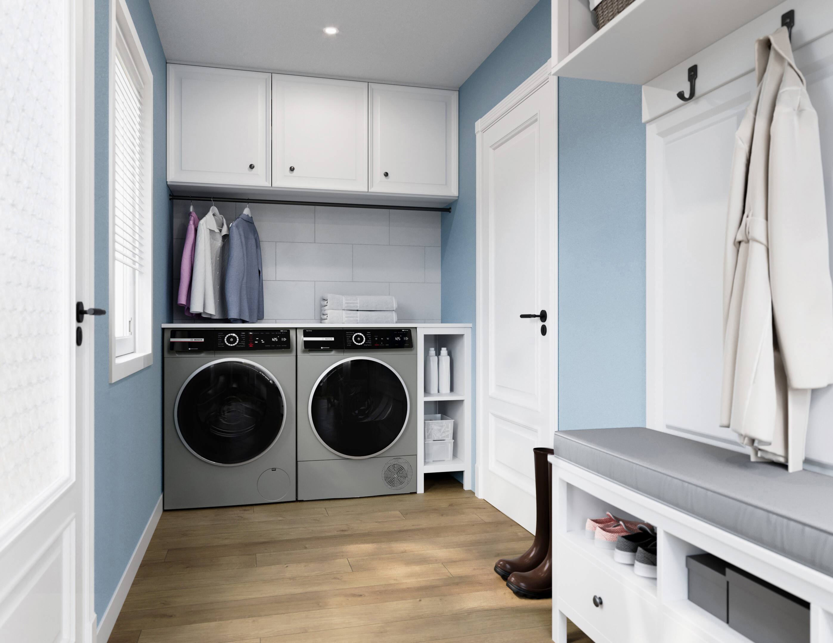 Alt View 12. Bosch - 800 Series 2.4 Cu. Ft. High-Efficiency Stackable Smart Front Load Washer with Steam and 4D Wash System - Pearl steel.