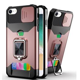Kitcheniva - Rugged Multi-Use Card Magnetic Ring Stand Cover Phone Case With Tempered Glass For iPhone 16e/17e - Rose Gold