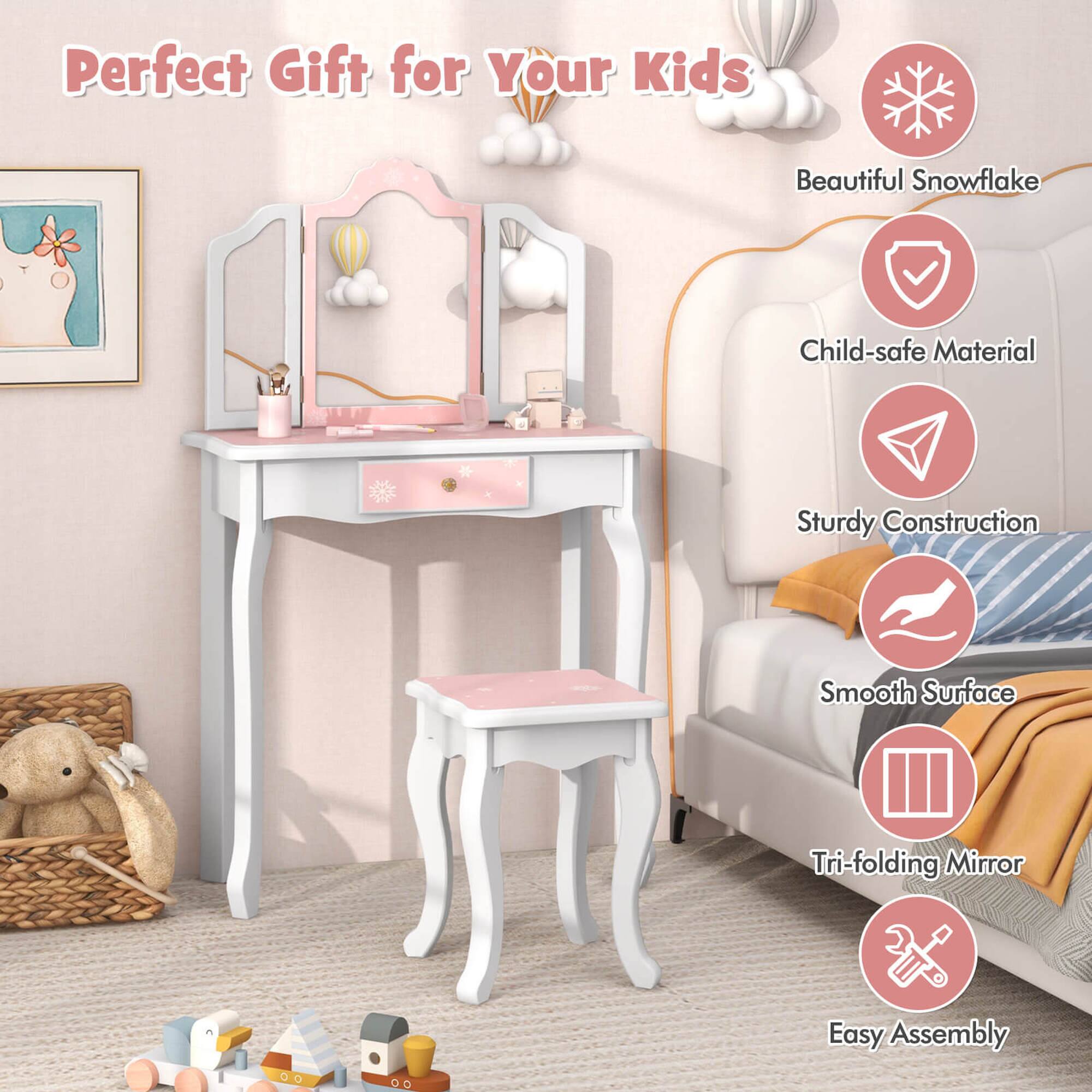 Perfect Gift for Your Kids

- Beautiful Snowflake
- Child-safe Material
- Sturdy Construction
- Smooth Surface
- Tri-folding Mirror
- Easy Assembly