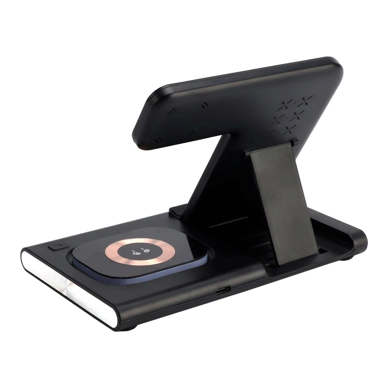 Alt View 6. Topteng - 3-in-1 Foldable Charging Station - Wireless Charger for iPhone, iWatch, AirPods with Night Light - Black.