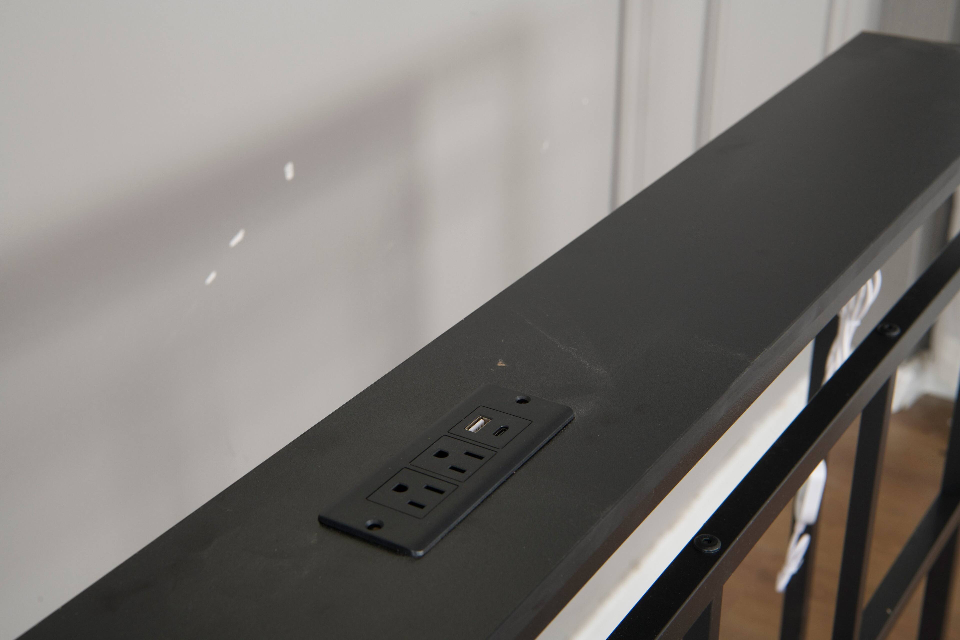 Alt View 2. LUCKY ONE - Full Size Bed Frame with Storage Headboard and LED Light - Black.