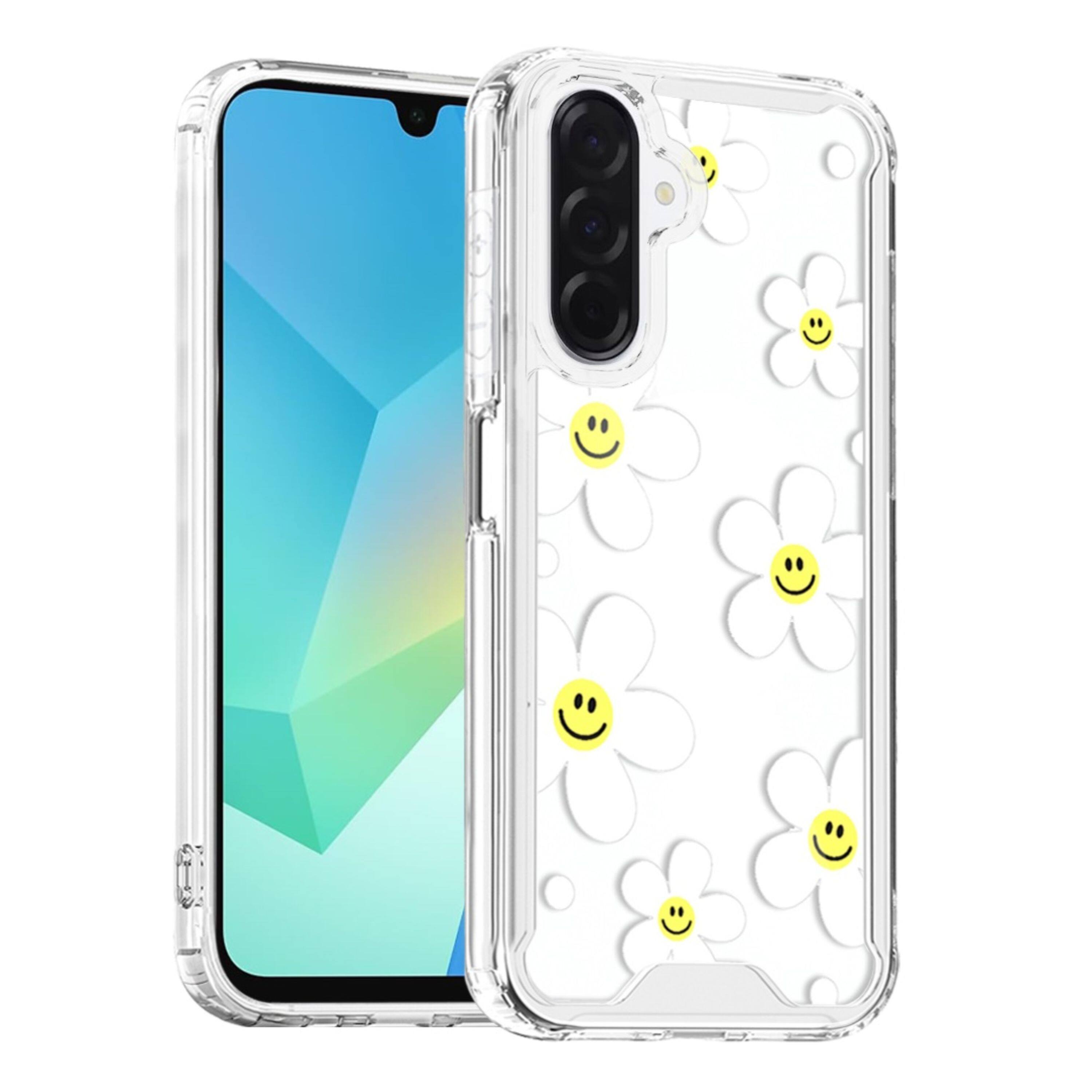 Front. Kitcheniva - Smiley Daisies Print Design On Clear TPU Phone Case With Tempered Glass For Samsung Galaxy A16 5G - Multicolor.