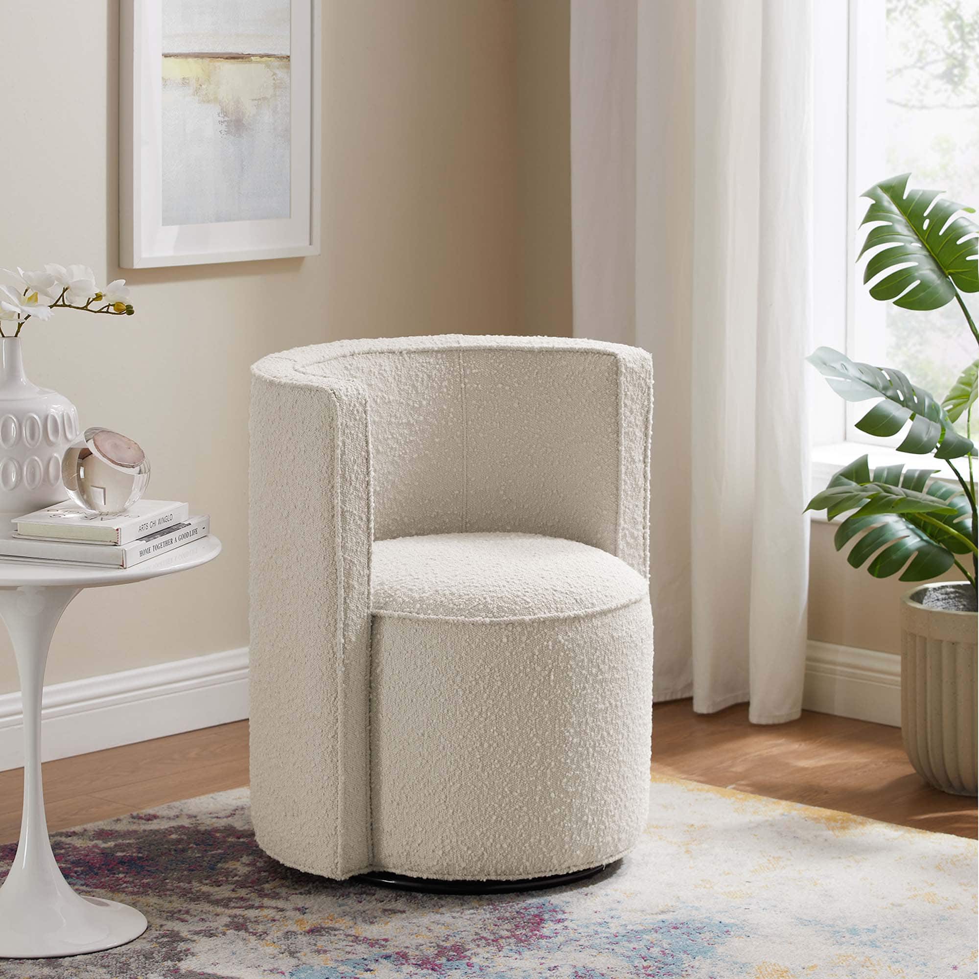 Della Boucle Fabric Swivel Chair by Modway - Ivory