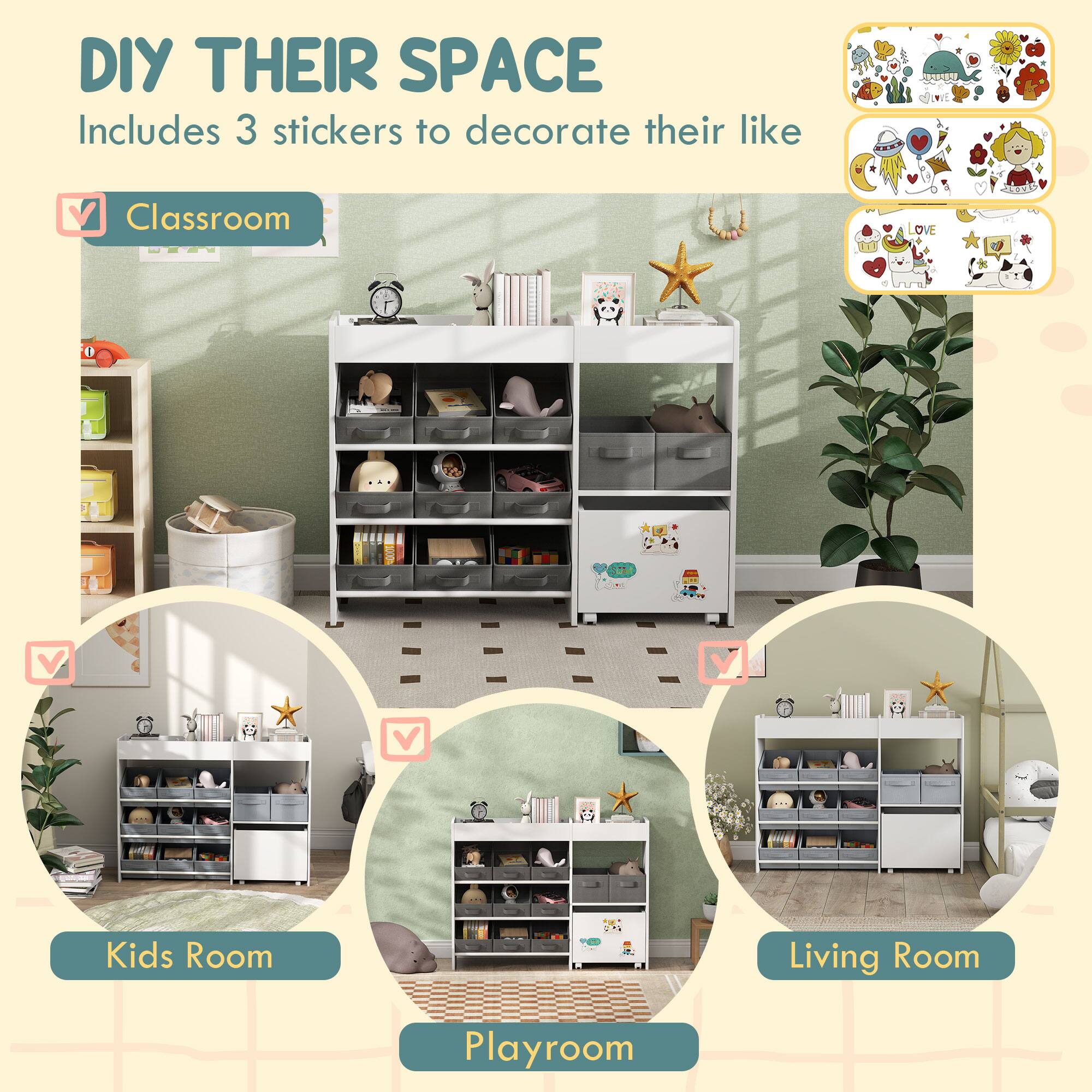 DIY THEIR SPACE  
Includes 3 stickers to decorate their space like

- Classroom
- Kids Room
- Playroom
- Living Room

LOVE