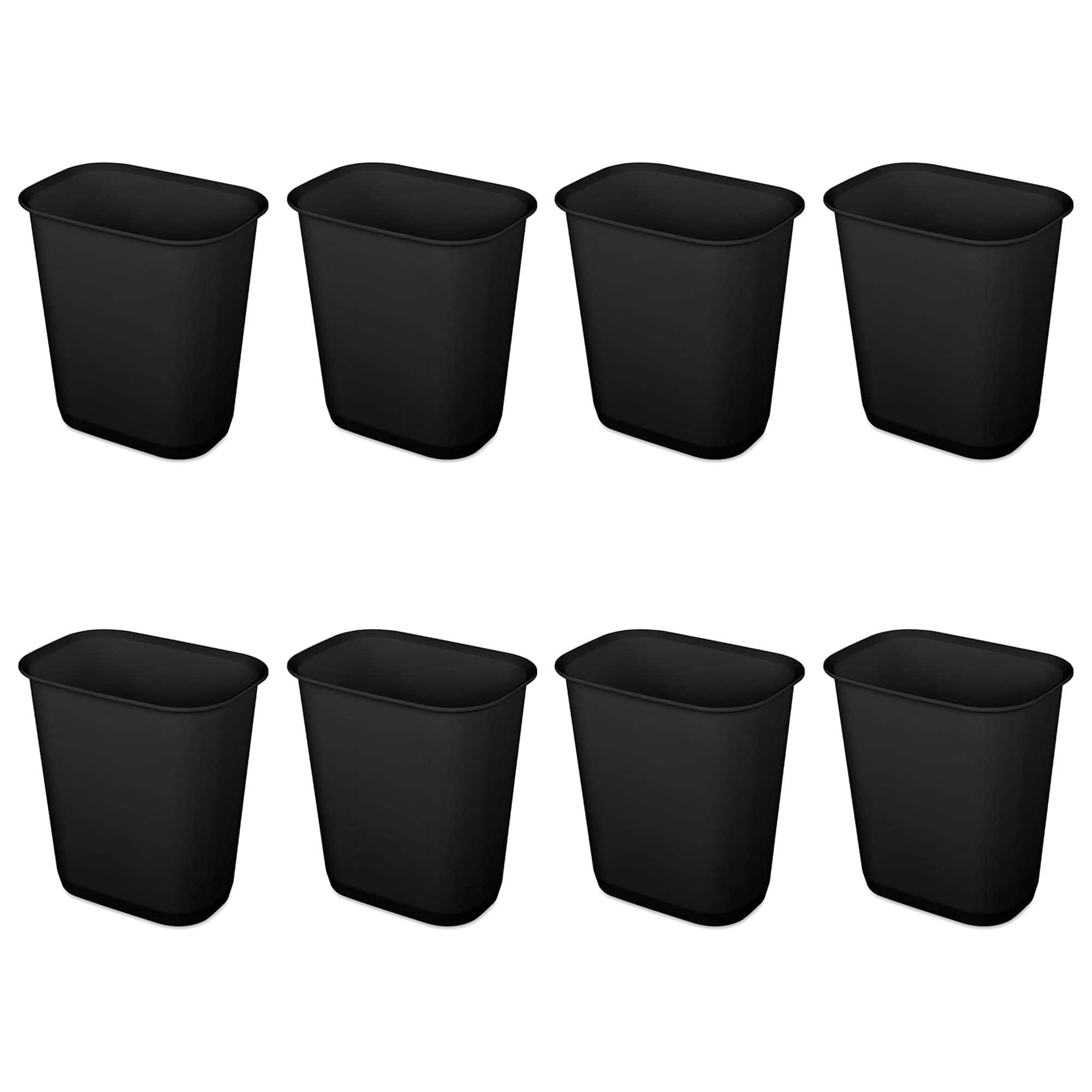 Sterilite - 3 Gallon Rectangular Wastebasket Small Home Trash Bin, 8 Pack - Black