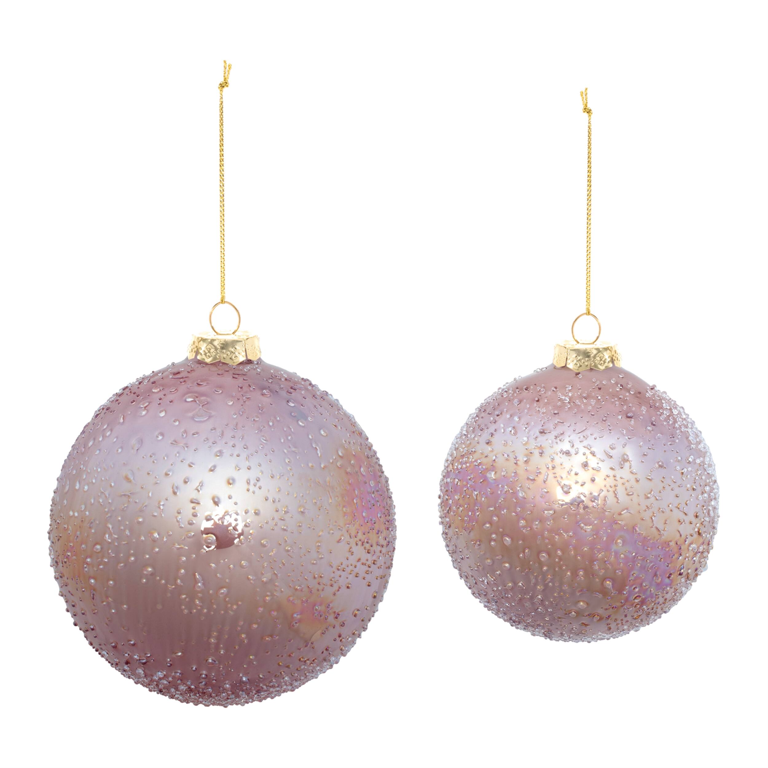 Angle. BreeBe - Iridescent Beaded Glass Ornament (Set of 4) - Pink.