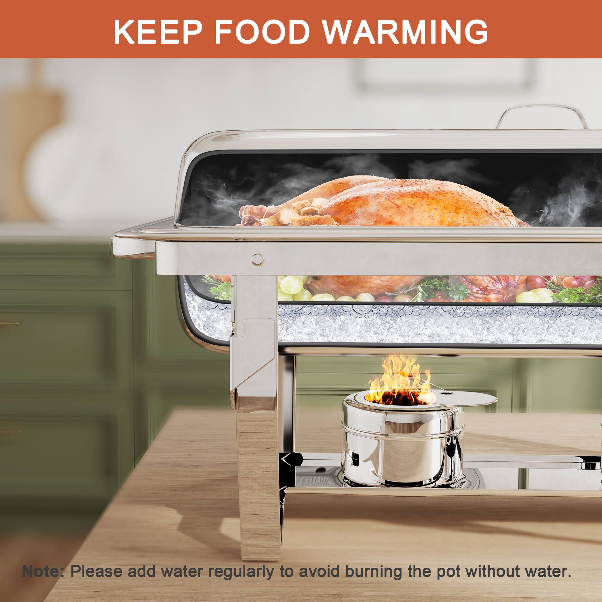 KEEP FOOD WARMING

Note: Please add water regularly to avoid burning the pot without water.
