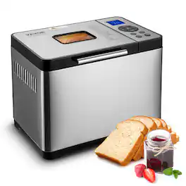 VEVOR - Bread Maker, 19-in-1 2LB Dough Machine, Nonstick Ceramic Pan Automatic Breadmaker with Gluten Free Setting - Silver