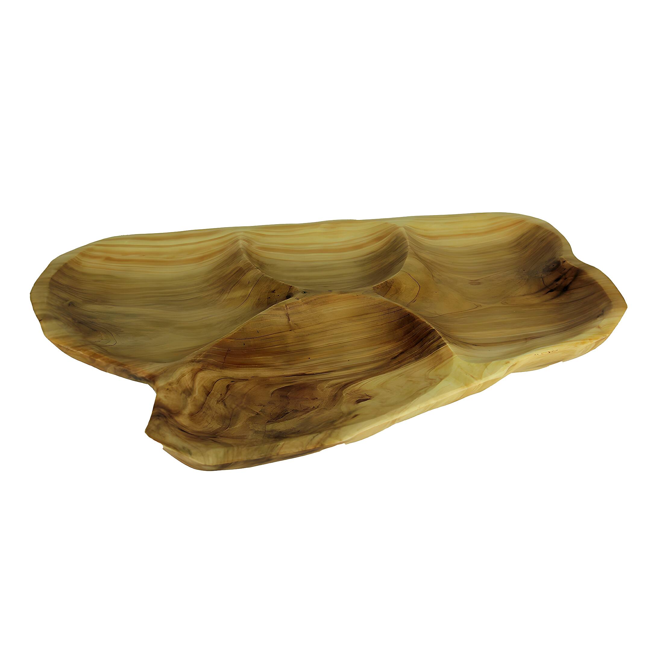Front. Zeckos - Natural Fir Tree Root 4-Section Snack Serving Tray - Beige.