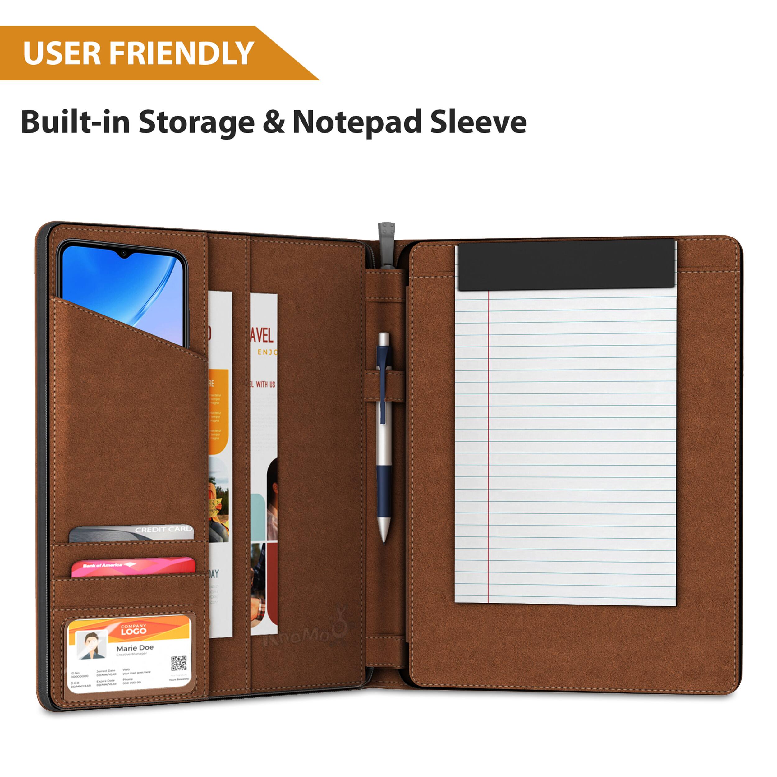 USER FRIENDLY  
Built-in Storage & Notepad Sleeve  

Avel Enjo 4 a With D Oelnt And - - - A Y Logo Marie Doe - - Romou