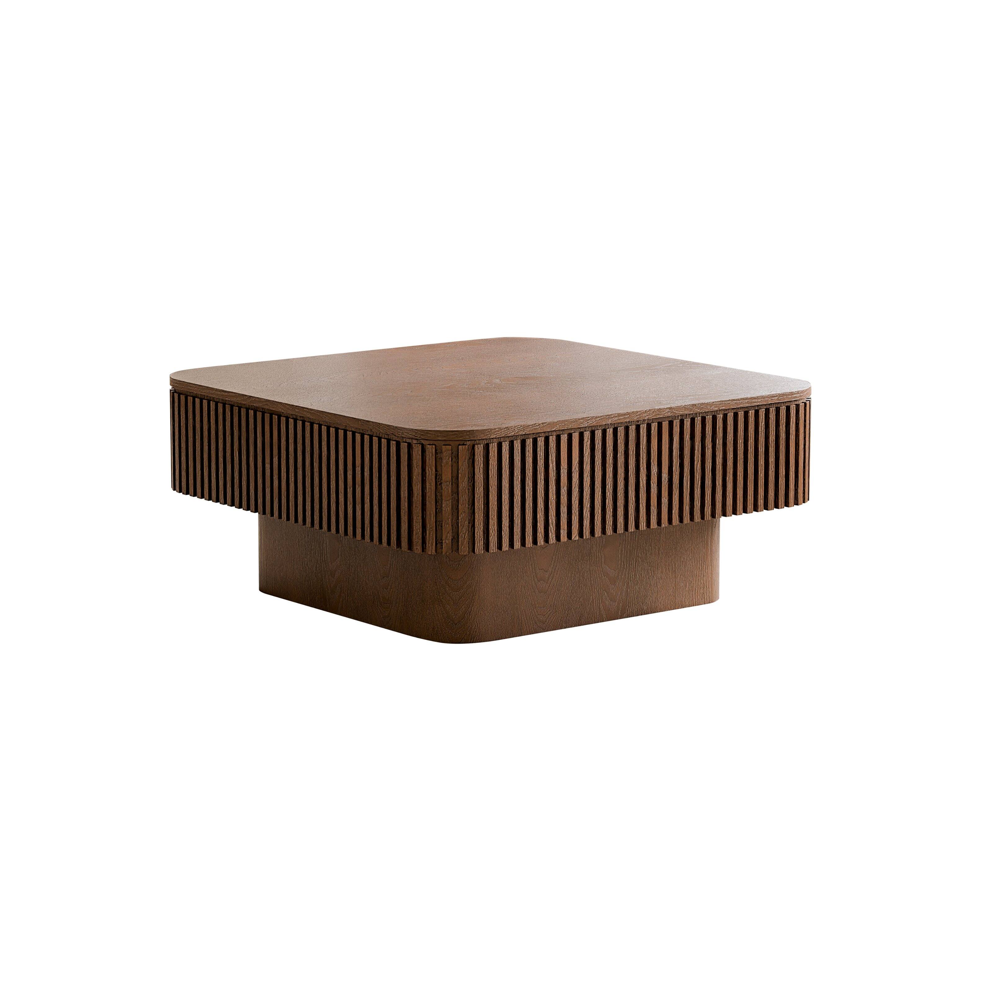 Alt View 10. Loheer - Loheer 31.5 Inch Square Coffee Table with Storage Solid Wood Veneer Modern Walnut Tea Table for Apartment Living Room - Walnut.